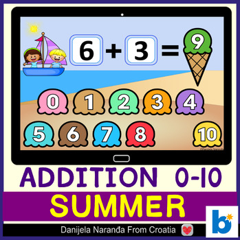 Preview of Kindergarten Addition To 10 | Ice Cream Summer MATH Game Boom™ Cards