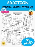 Kindergarten Addition Worksheets Within 20 | Math Facts-36 Pages