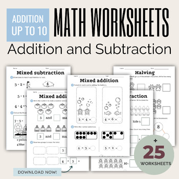 Preview of Kindergarten and 1st Grade Math, Addition and Subtraction Word Problems up to 10