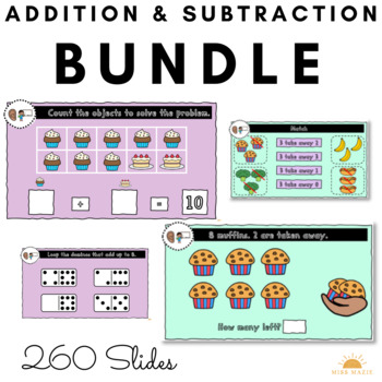 Preview of Kindergarten Addition and Subtraction Digital Lessons - Bundle - No prep!