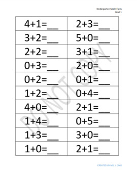 Preview of Kindergarten Addition and Subtraction Math Facts (Within 5 Equations)