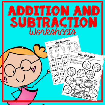 addition and subtraction math worksheets for kindergarten