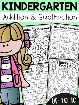 kindergarten addition and subtraction worksheets up to 10 by my teaching pal
