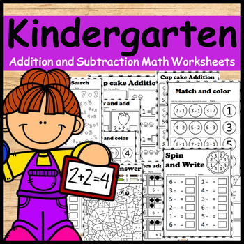 Kindergarten Addition and subtraction Math worksheets by Amelia Truman