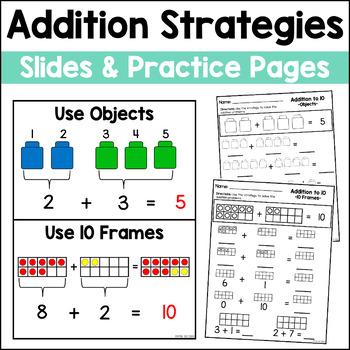 Preview of Kindergarten Addition to 10 Strategies Digital Slides & Worksheets