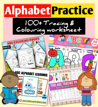 Preview of Kindergarten Alphabet Letters Worksheets | Alphabet Practice & Colouring Pages