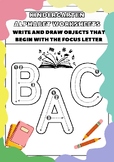 Kindergarten Alphabet Worksheet Pack Write and draw object