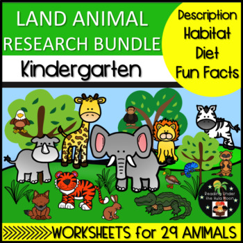Preview of Kindergarten Animal Research Bundle - Land Animal Worksheets