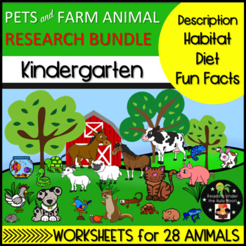 Preview of Kindergarten Animal Research Bundle - Pets and Farm Animal Worksheets