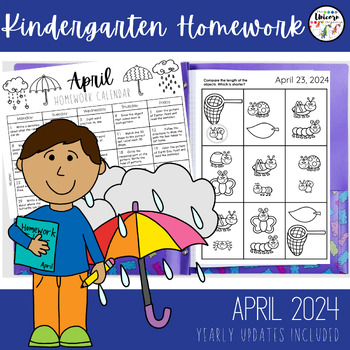 Preview of Kindergarten April Homework | Easter | Earth Day | Spring