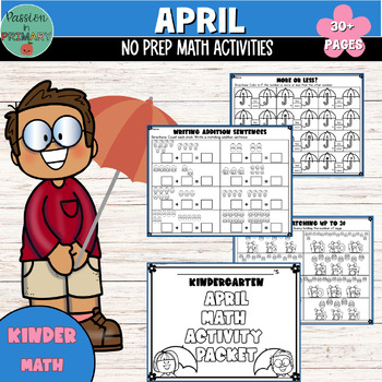 Preview of April Kindergarten MATH Printable Activities and Centers for SPRING