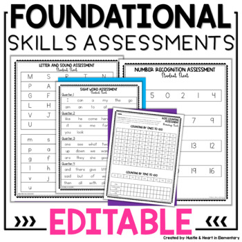 Preview of Kindergarten Assessments EDITABLE | ELA and Math