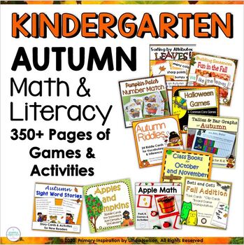 Preview of Kindergarten Autumn Math and Literacy Bundle