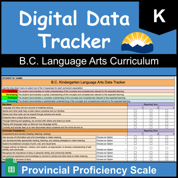 Preview of Kindergarten B.C. Language Arts Student Data Tracker | Proficiency Scale