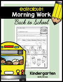 Kindergarten Back to School Editable Morning Work