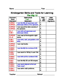 Preview of Kindergarten Basic Skills Motivation Chart (The Big 12)