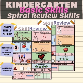 Preview of Kindergarten Basic Skills Spiral Review (ELA & MATH) | Morning Work or Homework
