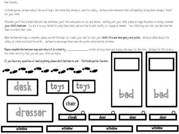 Preview of Kindergarten Bedroom Map Parent Letter and Template