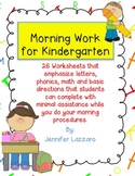 Kindergarten Beginning of Year Morning Work (First Set)