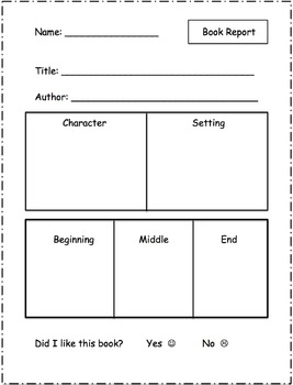 kindergarten book report examples
