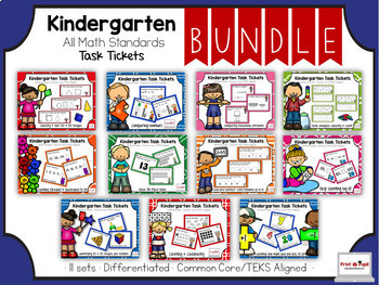Preview of Kindergarten Bundle: All Math Standards: Task Tickets (Differentiated)