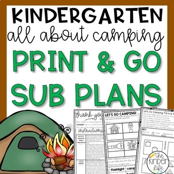 Preview of Camping Emergency Kindergarten Sub Plans | June | NO PREP Sub Plans for Kinder