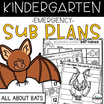 Preview of Kindergarten Bats Emergency Sub Plans | NO PREP October Sub Plans for Kinder