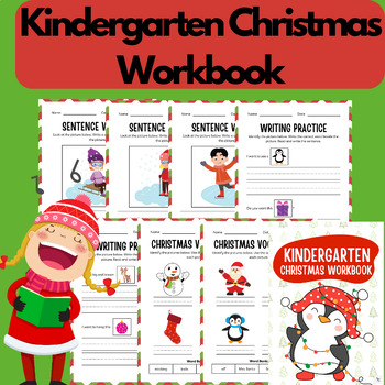 Preview of Kindergarten CHRISTMAS WORKBOOK (English, Maths, coloring)