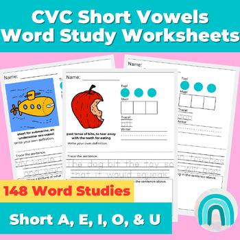 Preview of Kindergarten CVC Short Vowels 1st Grade Word Work Word Study Worksheets Bundle