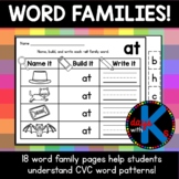 Kindergarten CVC word family practice sheets - 18 short vo