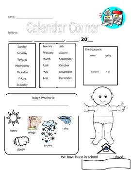 Preview of Kindergarten Calendar Center