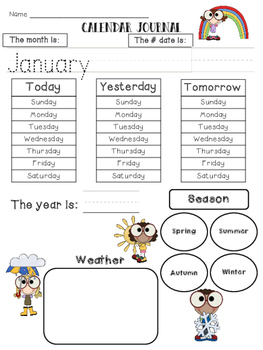 Preview of Kindergarten Calendar Journal For All Seasons UPDATED