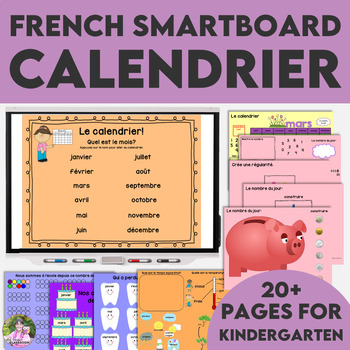Preview of French Kindergarten Calendar Math Morning Meeting Smartboard Calendrier Français