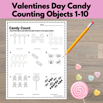 Preview of Kindergarten Candy Count Worksheet Counting to 10 Handout