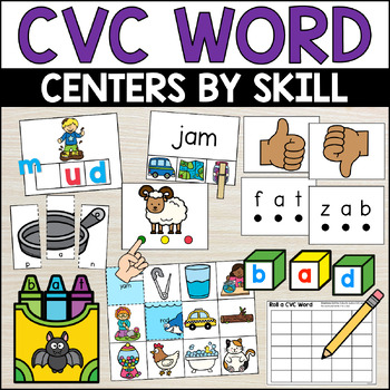 Kindergarten Centers By Skill - CVC Word Centers | CVC Word Activities