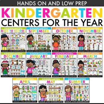 Preview of Kindergarten Centers for the Year Bundle Kindergarten Math and Literacy Centers