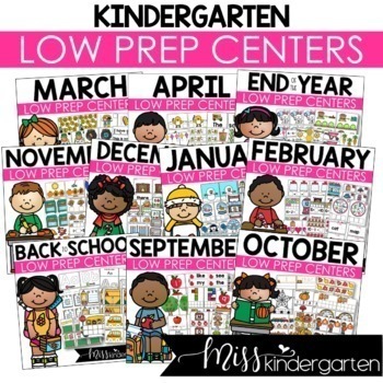 Preview of Kindergarten Centers for the Year Low Prep Math Centers and Literacy Centers
