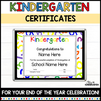 Preview of Kindergarten Certificates Completion Diploma Editable