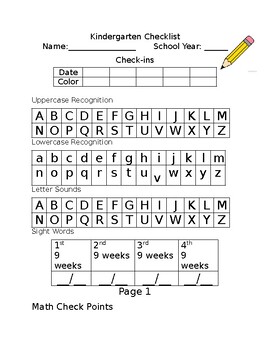Preview of Kindergarten Checklist: Data Collection