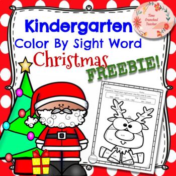 Preview of Kindergarten Christmas Color By Sight Word FREEBIE!