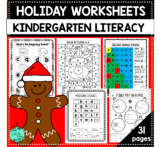 Kindergarten Christmas Holiday NO PREP Literacy Worksheets