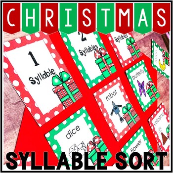 Kindergarten Christmas Literacy Center - Pocket Chart Center - Syllables