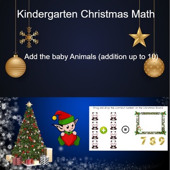 Preview of Kindergarten Christmas Math Games: Add Baby Animals Printables & Easel-No Prep