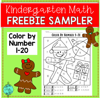 Preview of Kindergarten Christmas Math Color by Number Kindergarten FREEBIE