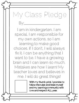 Preview of Kindergarten Class Pledge