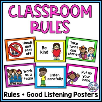 Preview of Kindergarten Class Rules Posters | Classroom Expectations | Good Listener Signs