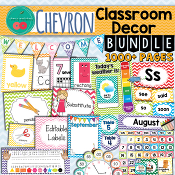 Preview of Kindergarten Classroom Decor - Pastel Chevron 