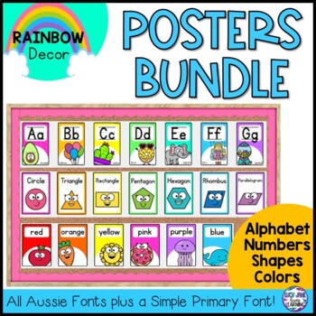 Preview of Kindergarten Classroom Decor Posters Set | Rainbow | Australian Fonts