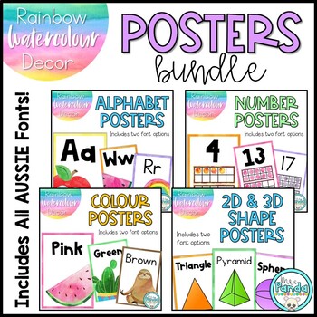 Preview of Kindergarten Classroom Posters Set | Alphabet Numbers Colors Shapes
