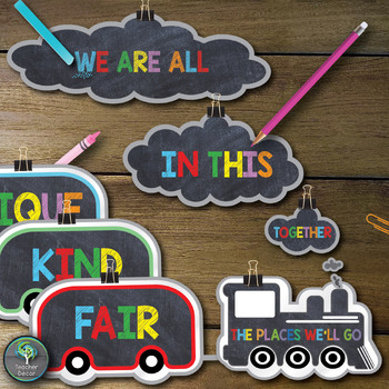 Preview of Kindergarten Classroom Decor, Train Bulletin Board (2 themes editable)